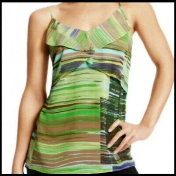 CAbi 605 Flutter Camisole Green‎ striped large top - Picture 1 of 7
